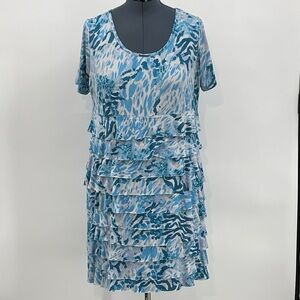 DRAPER’S & DAMON’S WOMENS SIZE 16 Blue and White Tiered FUFFLED Dress